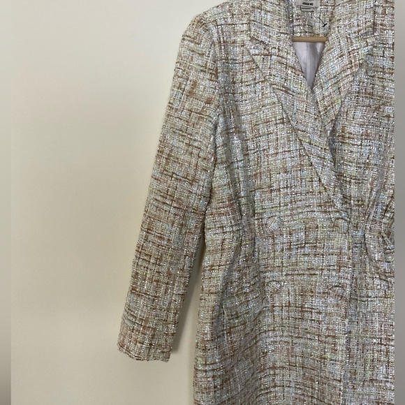 Jason Wu Sparkle Boucle Tweed Cream Double Breast Long Blazer - Picture 9 of 15